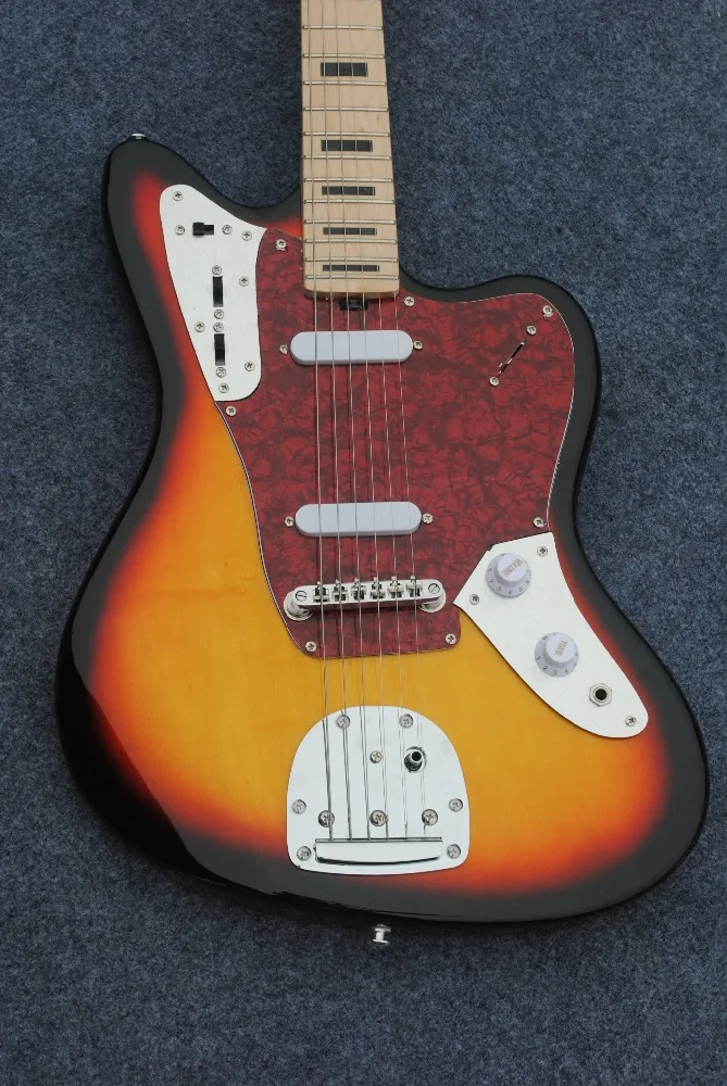 

Factory custom 22 frets tobacco sunburst electric guitar with red pearl pickguard 2 single pickups,can be customized