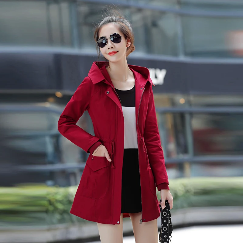 Tranchée À Printemps Femmes 2018 Green orange Casual Solide Poches La Automne Nouveau Survêtement 3xl Army red khaki Zipper Plus Manteau Taille Capuchon Coton Manches Longues M qA68rY5w8x