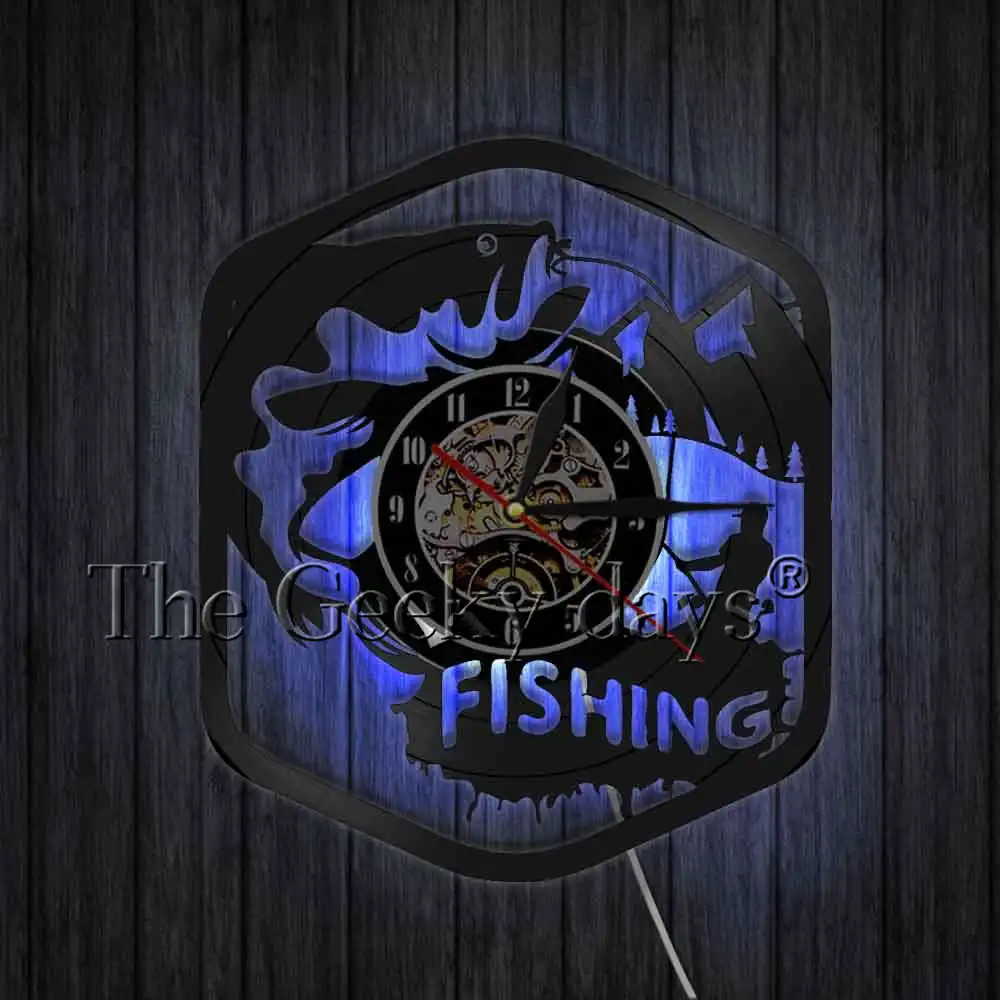 Настенные часы Go Fishing современный дизайн рыбий и рыбы силуэт тени виниловая