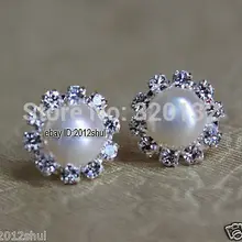 Очаровательная кристалл 8- 9 мм настоящее белый серебряная серьга 4 шт. 2 пар серьги серебряный крюк