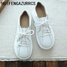 HUIFENGAZURRCS-Nuevo Retro femenino-Vintage cuero de ganado super-suave cómodo cuero super-suave suela literaria solo zapatos