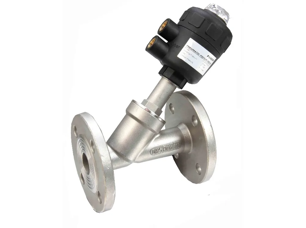 

1 1/2 inch 2/2 Way single acting pneumatic angle seat valve normally closed 63mm actuator with flange ends