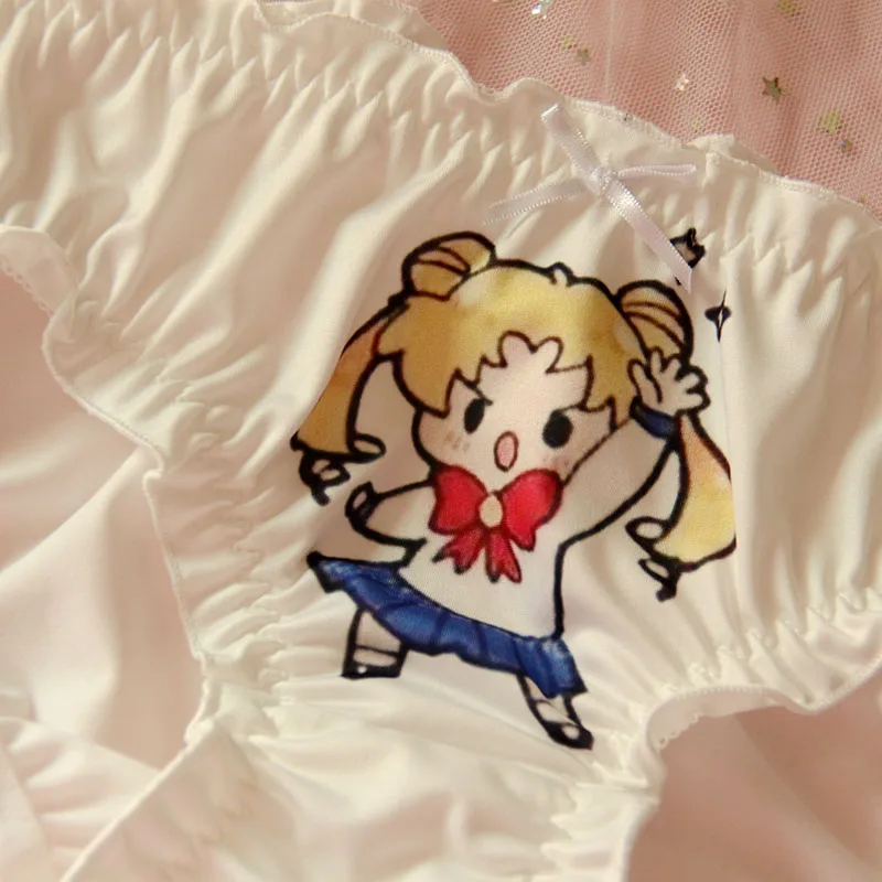 Sailor Moon Prtint Milk Wire трусики милые девушки мультфильм трусы рюшами бантом женские аниме японский Низкая талия трусы - Цвет: White 2