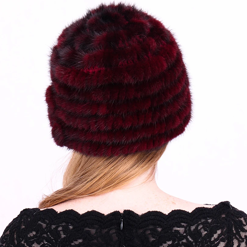 Шапка бини женская из натурального меха норки в полоску|mink fur hats|fur hatreal mink hat |