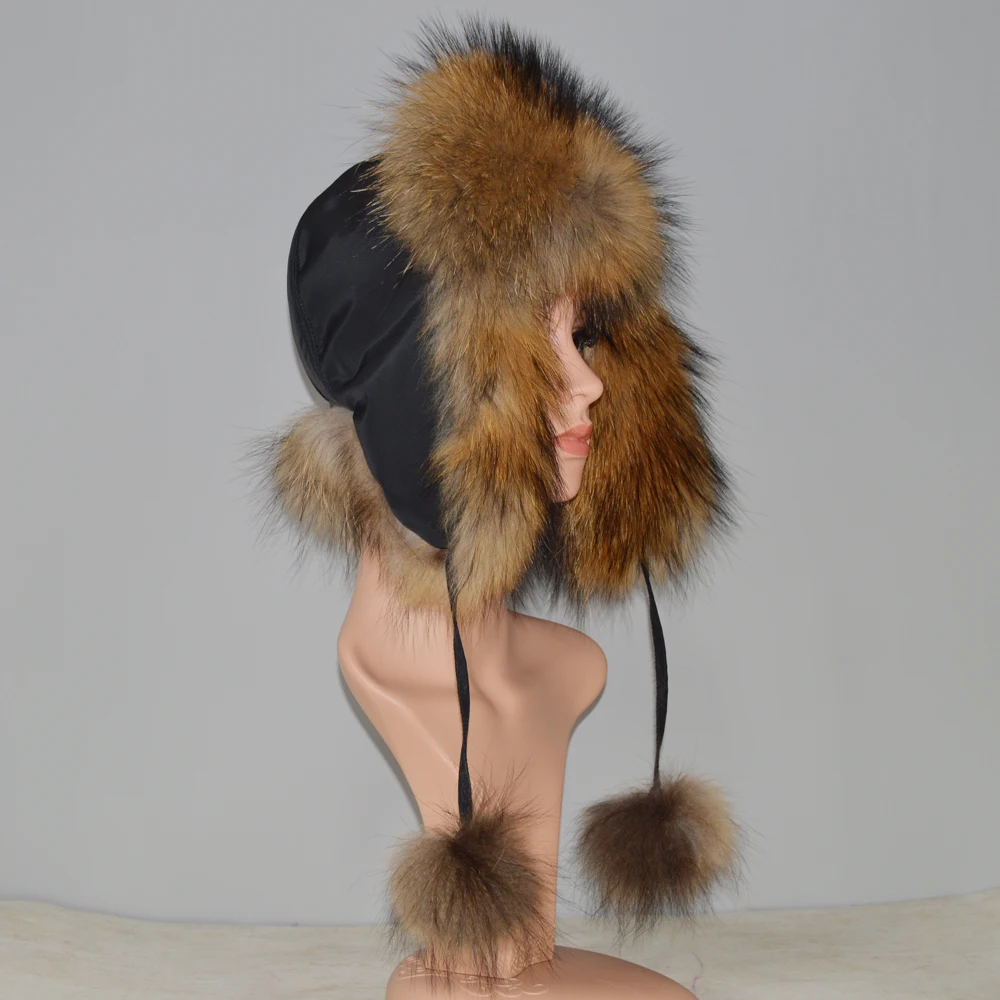 Шапка бомбер из натурального Лисьего меха зимняя теплая Женская Пушистая ушанка