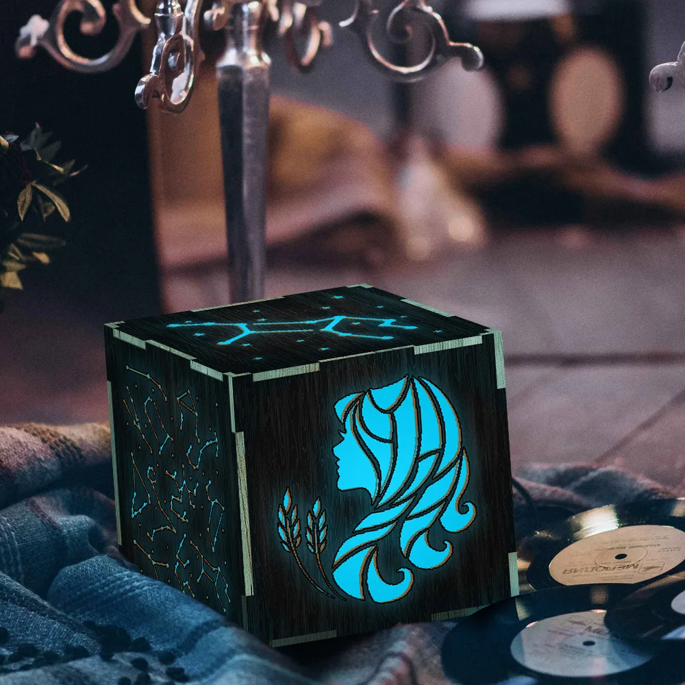 

1Piece Zodiac Sign Novelty Night Lamp Virgo LED Lantern Wood Light Box Table Lamp Decorative Mood Light Astrology Lamp