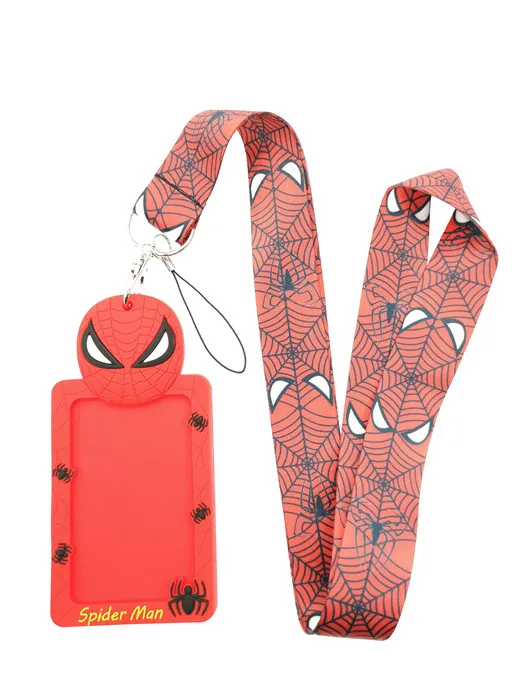 

1pcs cartoon red spiderman 3D pvc Named Card Holder Identity Badge with Lanyard Neck Strap Card Bus ID Holders With Key Chain