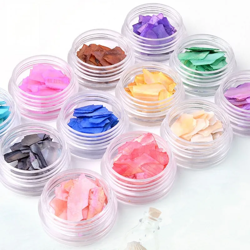 

12 Boxes Irregular Shell Flakes Set Natural Crushed Stone Ultra-thin Gradient Shell Slices 3d Glitter Nail Art Decorations GF013
