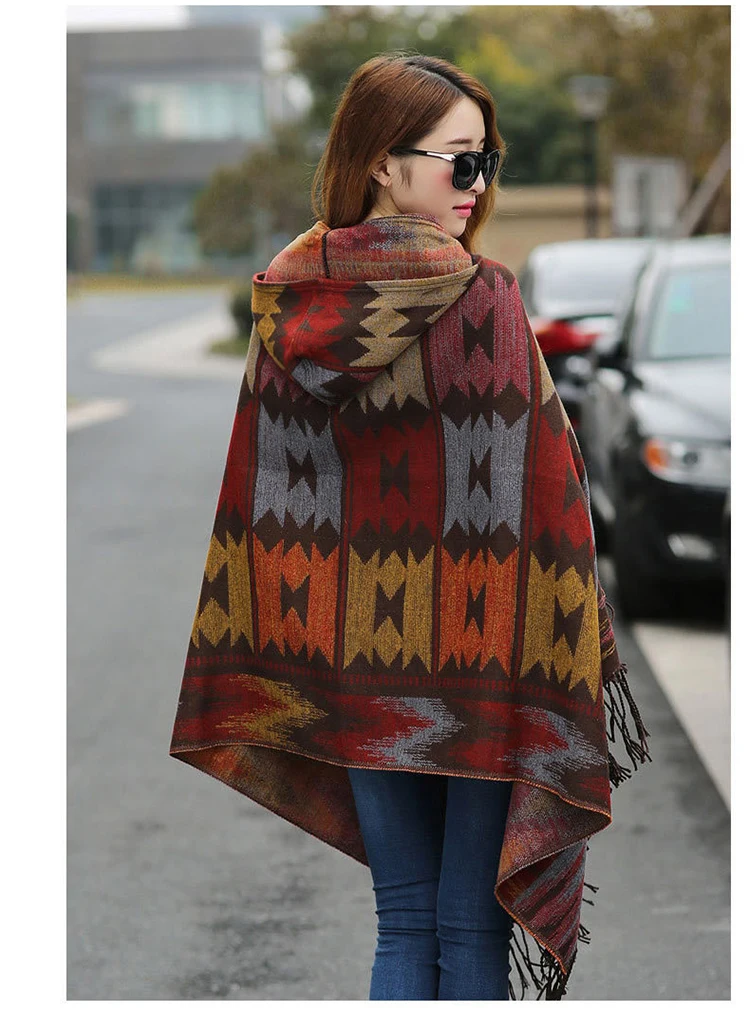 Mingjiebihuo Новая мода осень зима теплая плотная Удобная шаль плащ для женщин девочек народное праздничное пончо шарф