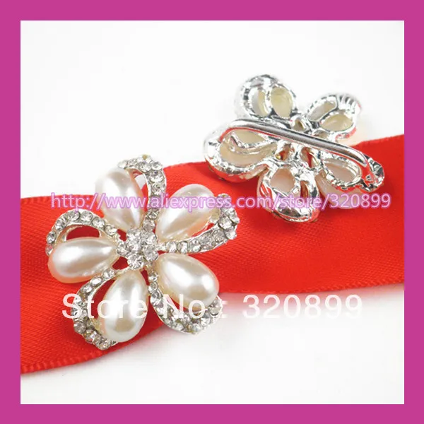 100pcs/lot 20mm bar Pearl Flower Rhinestone Buckle ,Ribbon Buckle