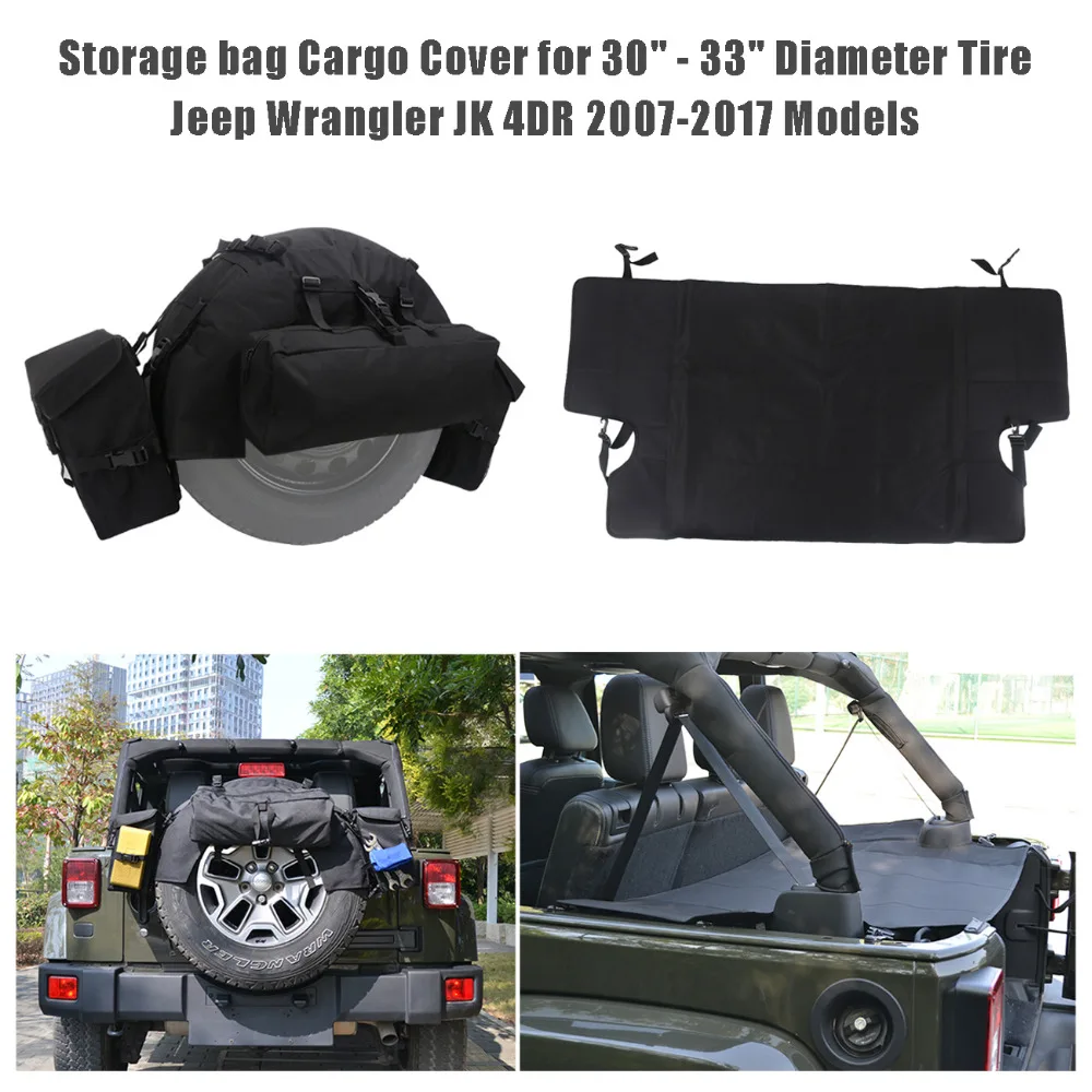 Spare Tire Storage Bag & Rear Trunk Cargo Cover For Jeep Wrangler JK 4 Door 2007 2017 Car
