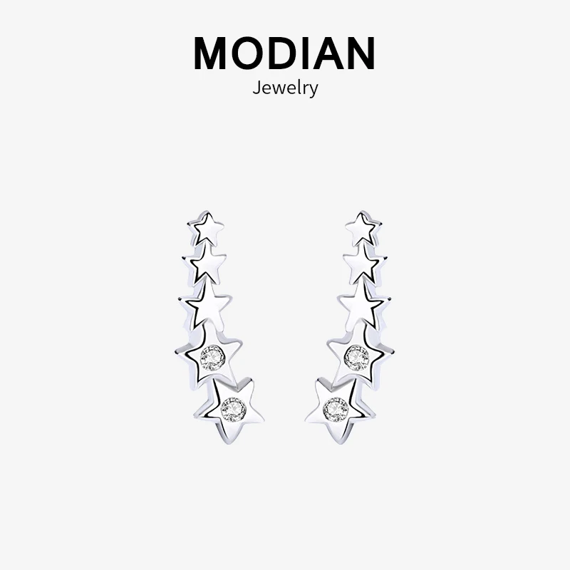 Modian Мода стерлингового серебра 925 счастливый прозрачный циркон серьги гвоздики для женщин классические свадебные ювелирные изделия из стерлингового серебра