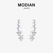 Modian Мода стерлингового серебра 925 счастливый прозрачный циркон серьги гвоздики для женщин классические свадебные ювелирные изделия из стерлингового серебра