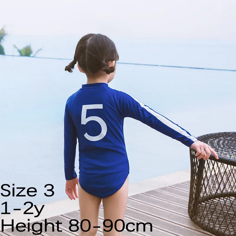 Розничная ; семейный цельный купальник для мамы и дочки; милый солнцезащитный купальный костюм с длинными рукавами для женщин и девочек+ шапочка - Цвет: Blue Kid 3