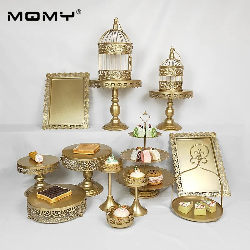 

14PCS /Set Thin Disk Gold Pink White Silver Wedding 3 Tier Metal Cake Stand