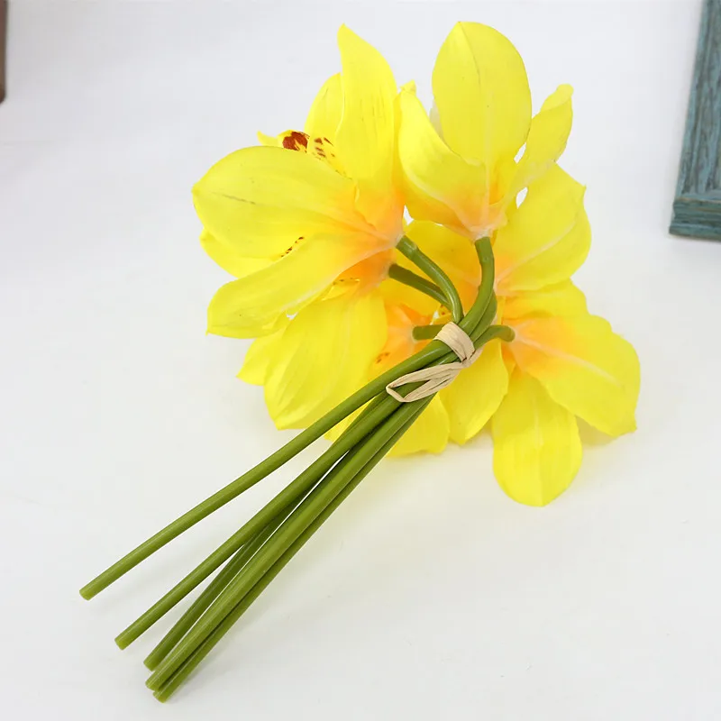 Flone Artificial Butterfly Orchid Flower Simulation Latex Flower Real Touch Lily Bouquet Wedding Home Office Party Decor Floral (21)