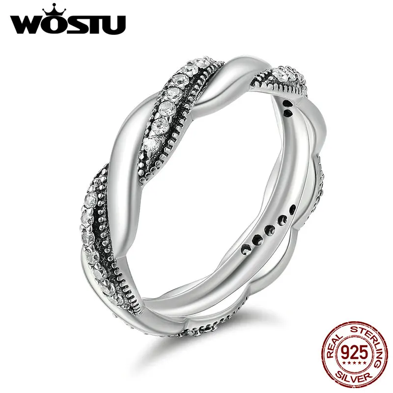 

WOSTU New Fashion Real 925 Sterling Silver Ribbon Of Love Stackable Party Rings For Women Wedding Jewelry XCH7637