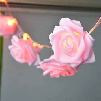 

Holiday Lights 20LED Novelty Battery Operated Pink Rose Flower String Lights Wedding Lights Fairy String for Garden Party Decor
