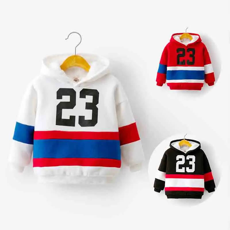 

BibiCola 2019 Autumn New Boy Sweatshirt Girl Thickening Plus Velvet Warm Top Children Winter Fashion Cotton Hooded Pullover