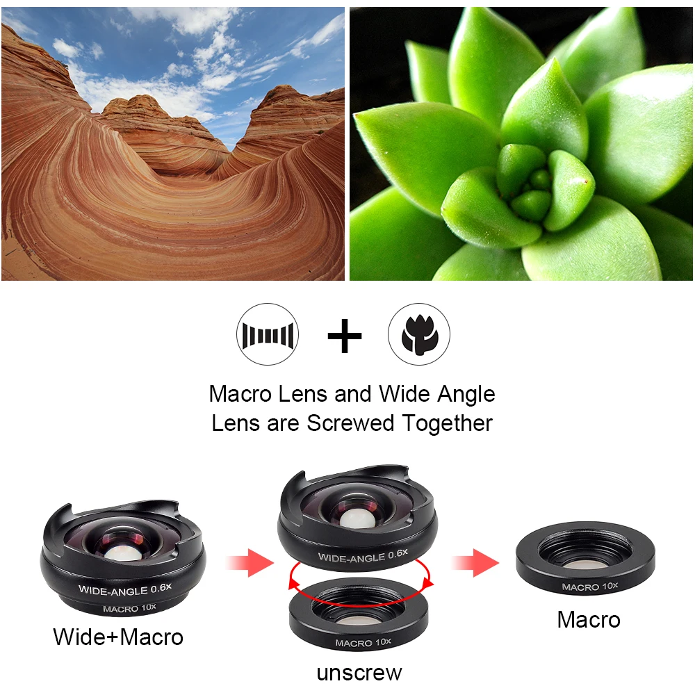 APEXEL Pro Optic phone lens 4 k HD 0.6x широкоугольный + 10x Макро объектив камеры комплект для iPhone 5S
