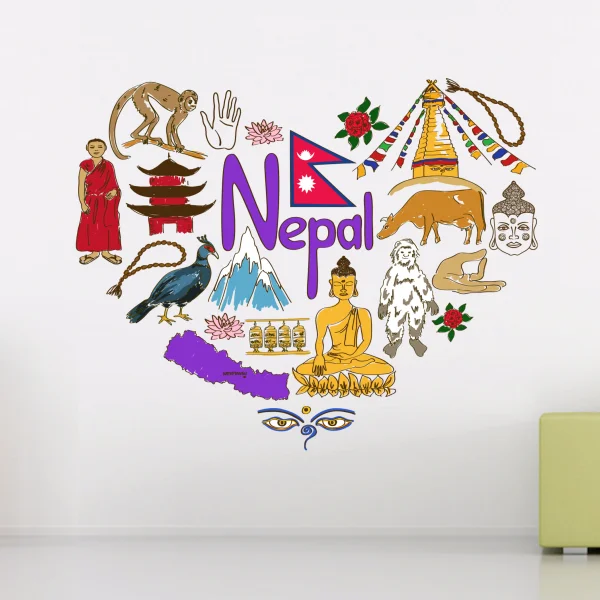 Nepal Illustration Travel The Word Landmark Wall Sticker Wedding Decor
