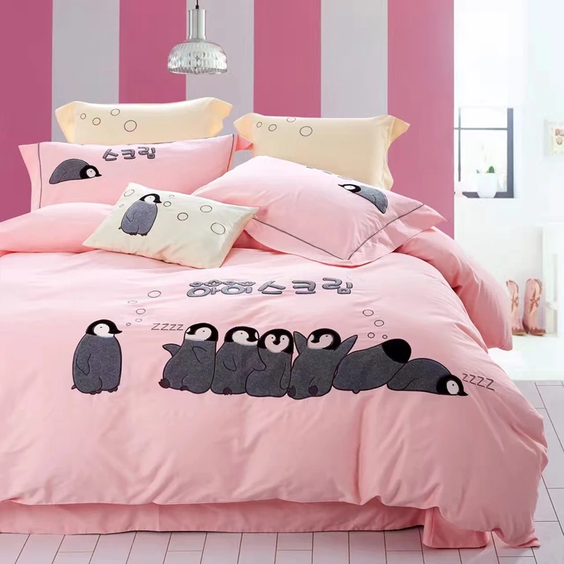 cotton penguin embroidery っ bedding bedding set