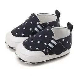 Детская парусиновая обувь для маленьких мальчиков, Повседневные кроссовки с узором в виде звезд, мягкая подошва, обувь для кроватки для