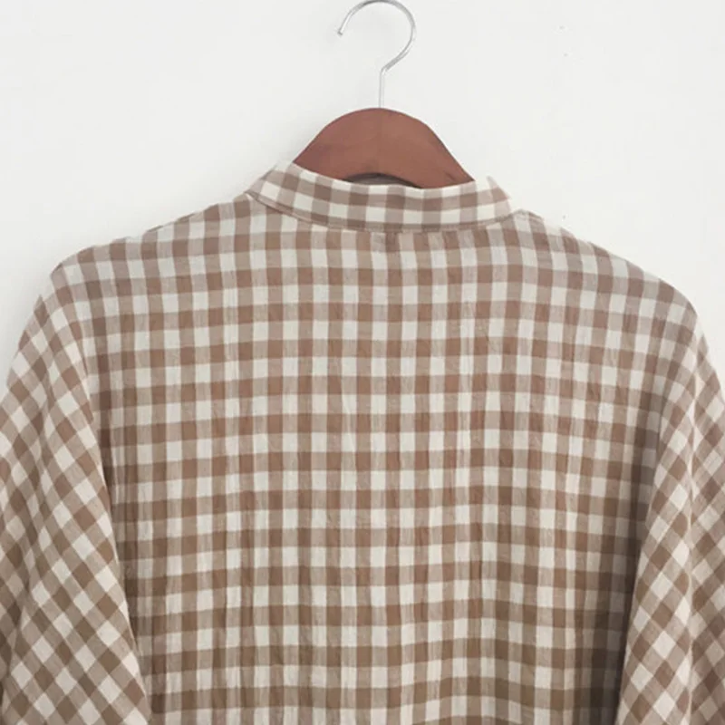 Batwings Sleeve Plaid Cotton Cute Sexy Women Shirts Stand Collar Oversize Female Tops Blouse Plus Size 5XL Casual Street Shirt