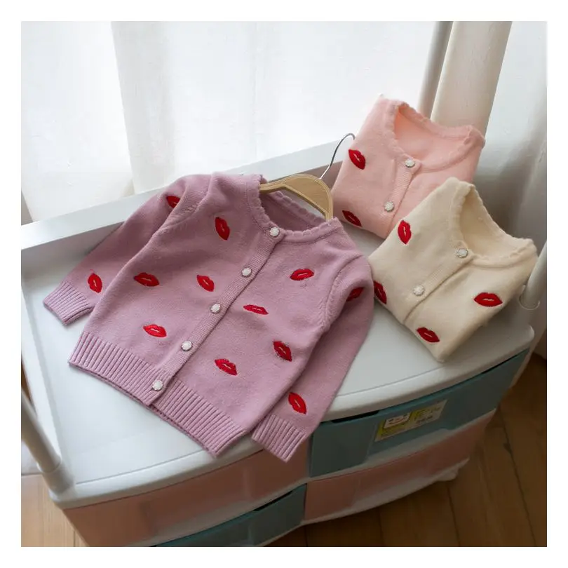 

New Hot Children Clothing Kids Sweater Knitted Sweater Girls Sweater Kiss Embroidery 2016 Autumn Winter Kids Cardigan