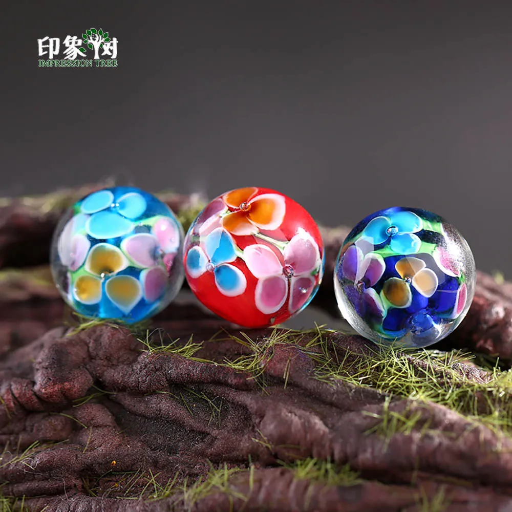 

10pcs 14mm Handmade Lampwork Flower Round Beads Loose Spacer Glass Beads Multi Color Bead Necklace DIY For Jewelry Making 1600