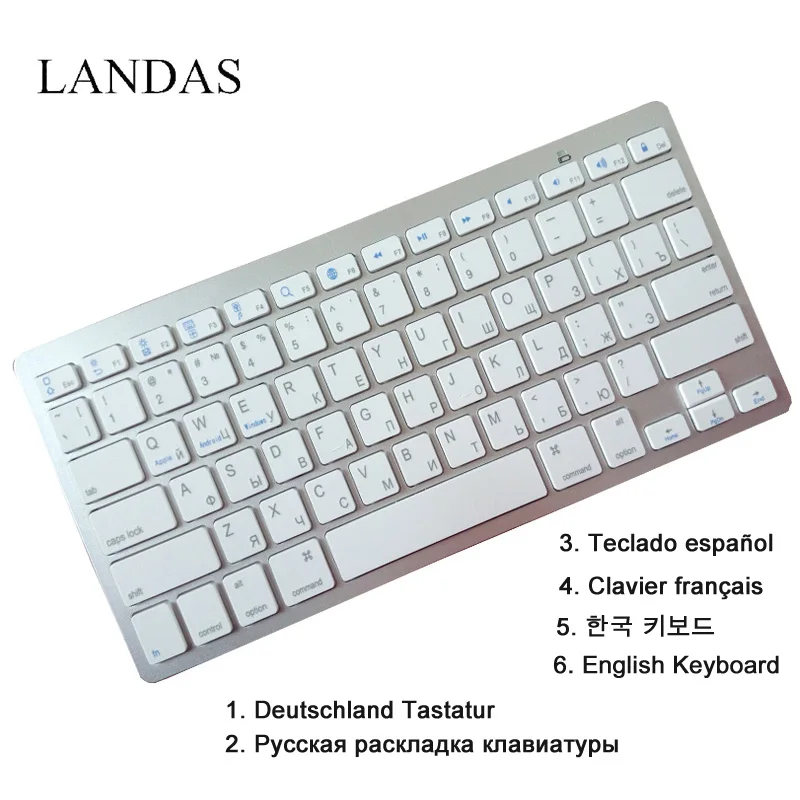 

Landas English Spanish Keyboard Wireless Bluetooth French Korea German Russian Keyboard For Apple IOS Desktop Tablet Drop ship