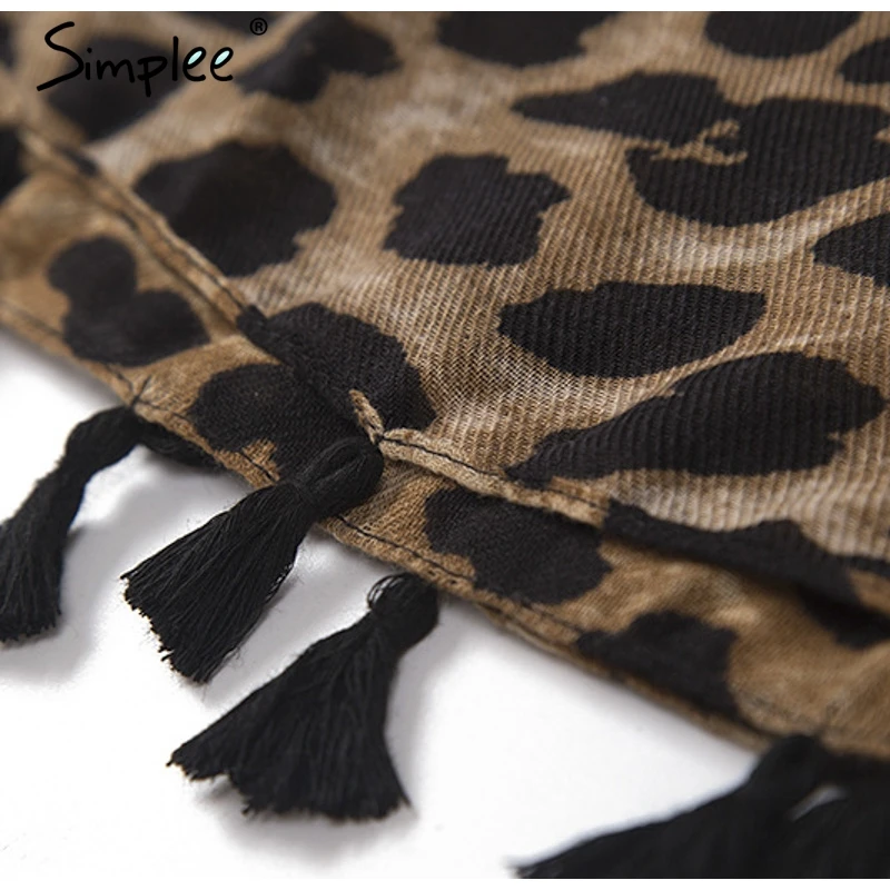 Женская шаль Simplee с кисточками,осень-зима, женский мусульманский мягкий вискозный шейный платок, женский модный повседневный шарф с леопардовым принтом