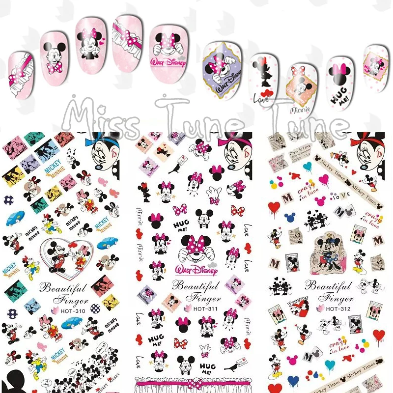 

3 Sheets/Lots Nail Water Transfer Stickers Decals Manicure Watermark Tips HOT310-312 Mickey Minnie Couple Love Cute Mouse