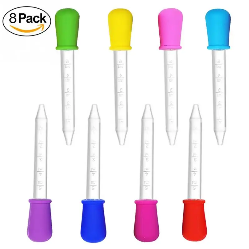 8-color 8 шт. Детские флакон-капельница для введения лекарства детское лекарство Устройства Силиконовые пипетки жидкости Еда флакон-капельница для посуда 5 мл#15 - Цвет: 8-color