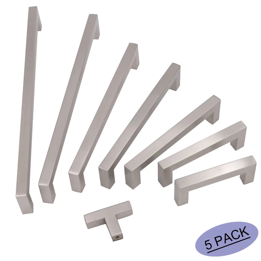 

Kitchen Drawer Pulls Square Bar Goldenwarm LSJ12BSS Brushed Nickel Satinless Steel Cabinet Door Handles Furniture Hardware 5Pack