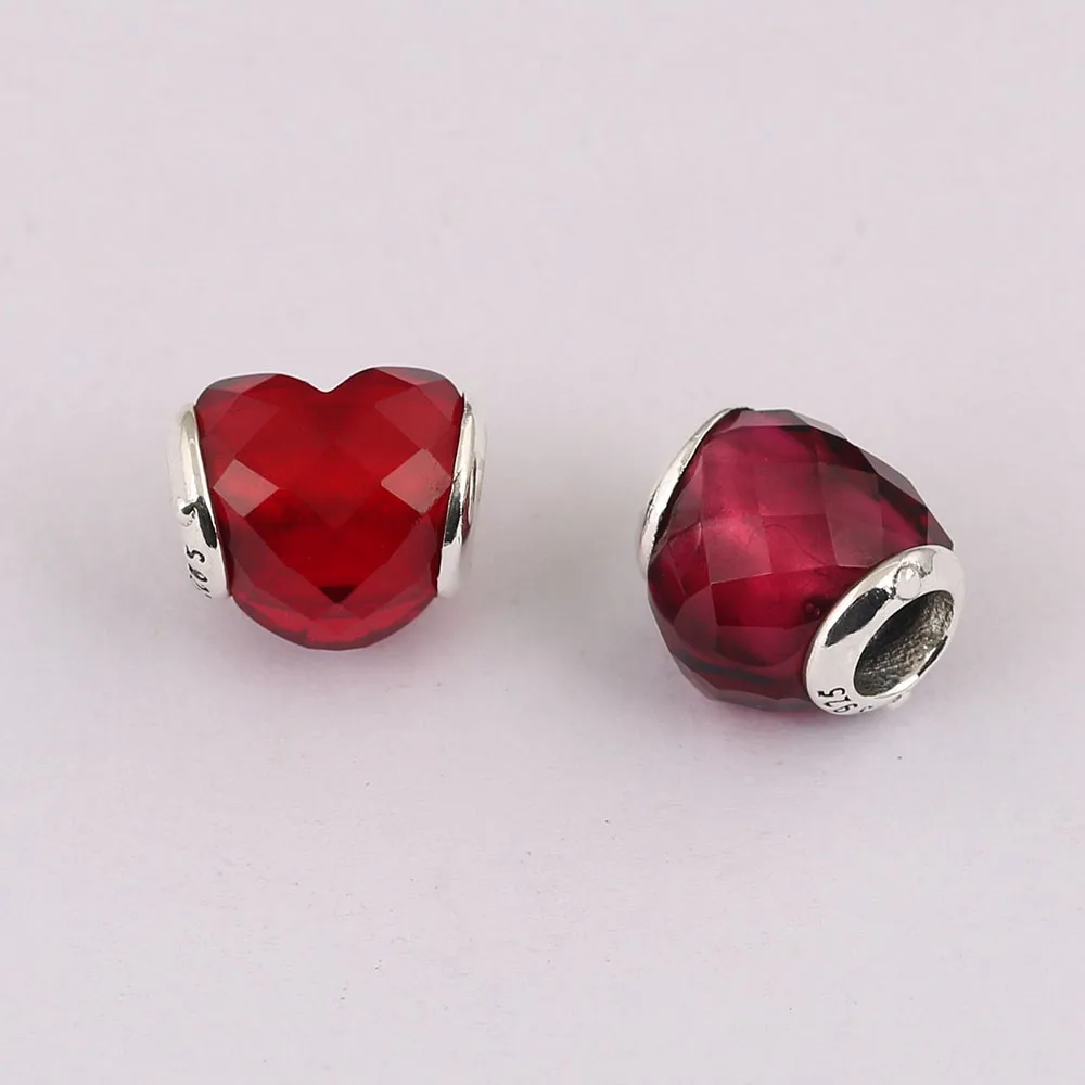 

Authentic 925 Sterling Silver Bead Valentine's Day Heart Glass Beads For Original Pandora Charm Bracelets & Bangles Jewelry