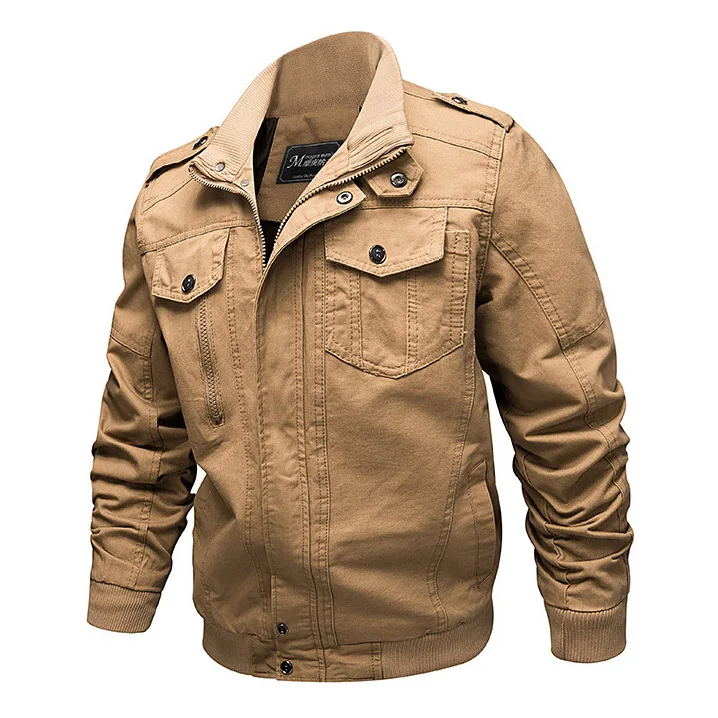 Весенняя куртка пилота ВВС в стиле милитари, Мужская тактическая куртка-бомбер, мужская повседневная хлопковая куртка на молнии - Цвет: Khaki