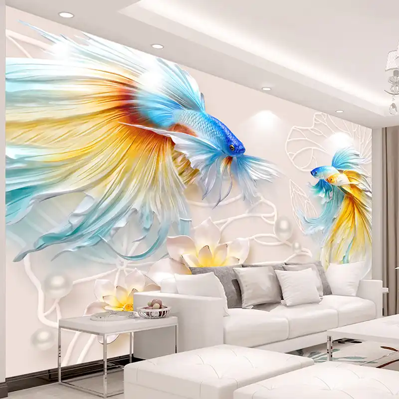 Custom Photo Wallpaper 3d Stereo Relief Fish Large Murals Abstract Creative Interior Living Room Background Decor Wall Painting Aliexpress