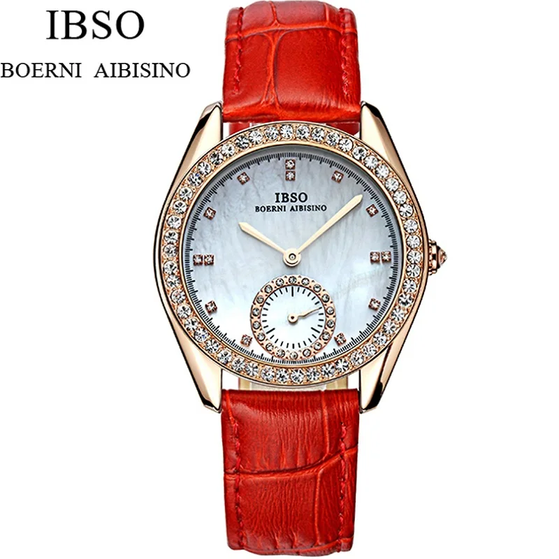 

Luxury Brand Watch Women Bracelet Rhinestone Crystal Rose Gold Case Quartz Clock Waterproof Genuine Leather Female Wristwatches