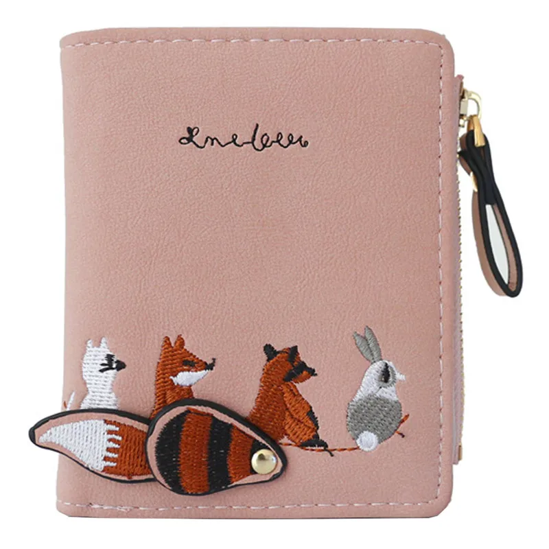 WESTERN AUSPICIOUS Female Wallet Short Embroidery Animal Pattern Women Wallets Pink Green Black Gray Womens Wallets And Purses