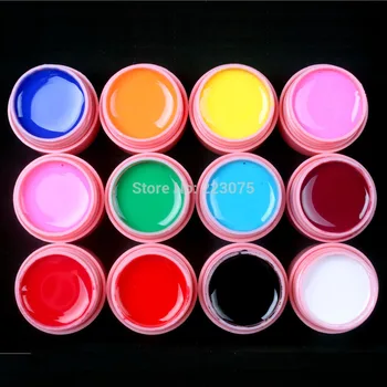 

New DIY 12 Pcs Solid Color Mix Pure Nail Art UV Builder Gel Set for Acrylic Tips white POT
