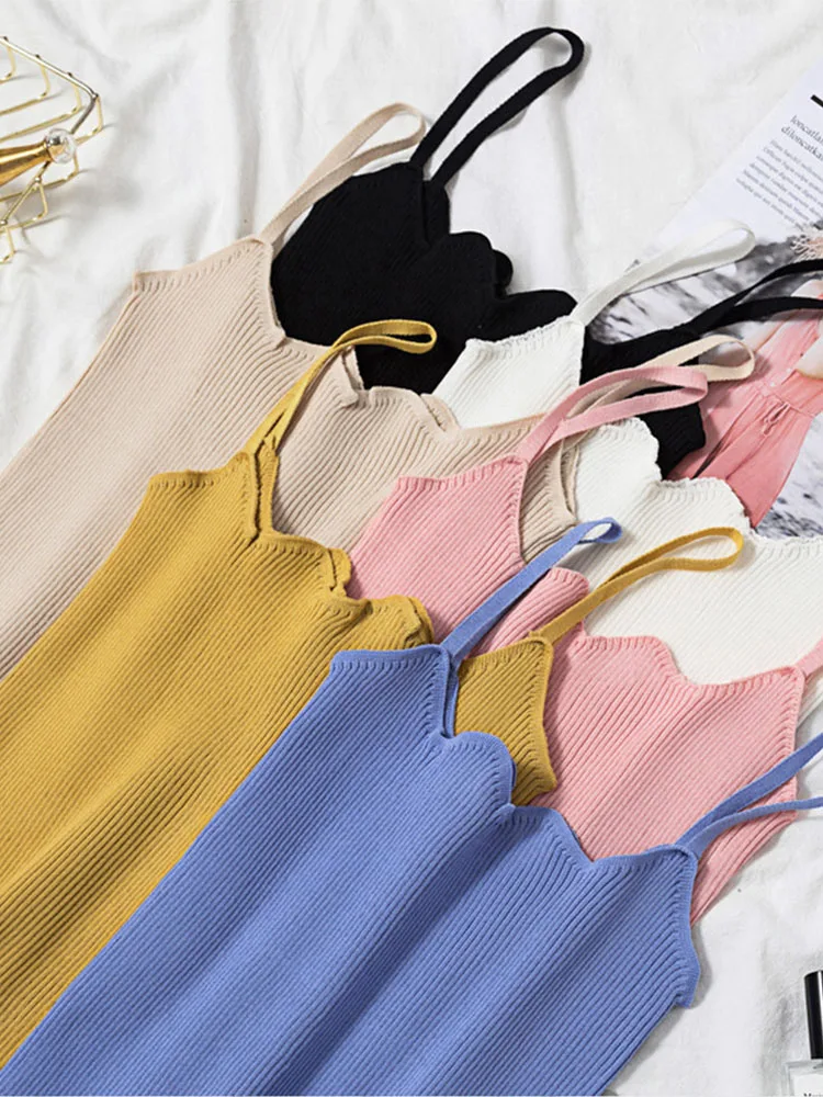 

New Spring Korean Knitted Women Vest Woolen Sling Female Cardigan Casual Solid Color Sleeveless Black White Sweater Tops