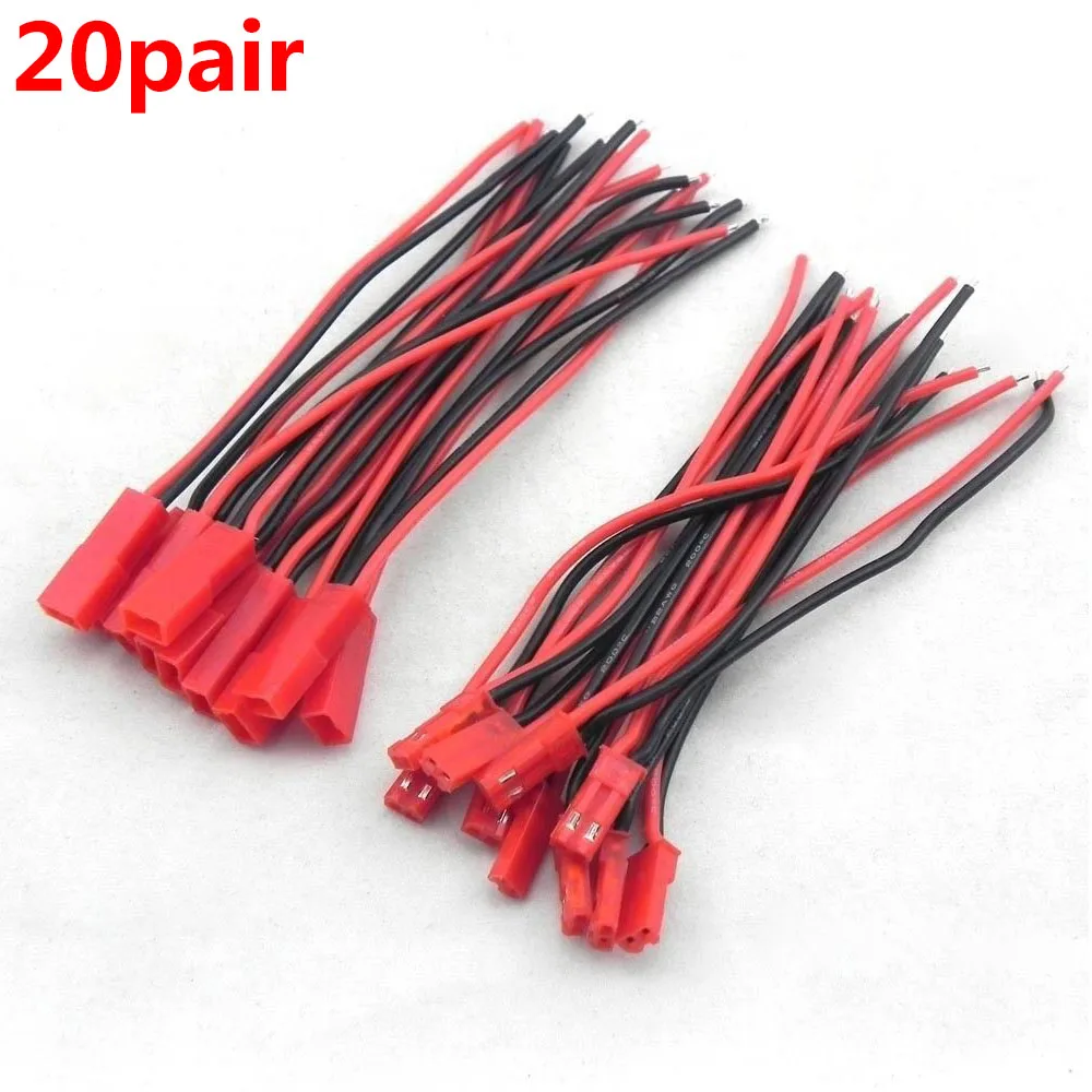 

20 Pairs 100mm JST Connector Plug Cable Male+Female for Rc Model Car Lipo Battery New