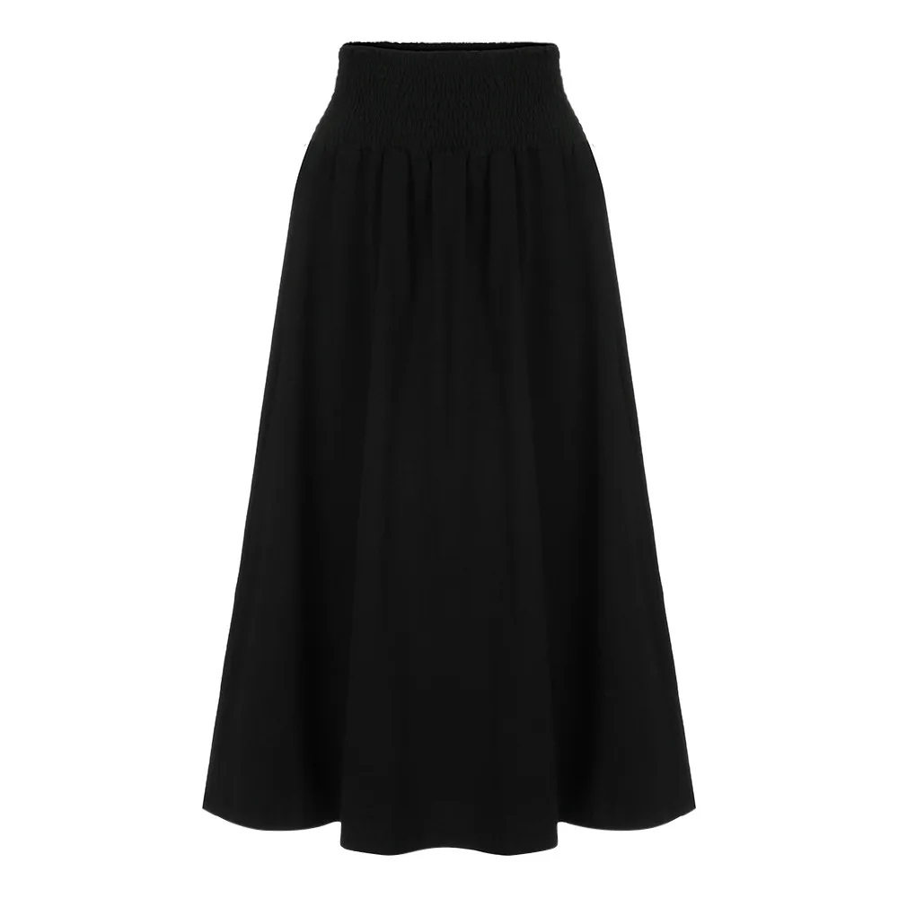 Весенняя женская юбка с эластичной резинкой на талии, однотонная плиссированная винтажная трапециевидная свободная длинная юбка для женщин, Повседневные Вечерние женские юбки
