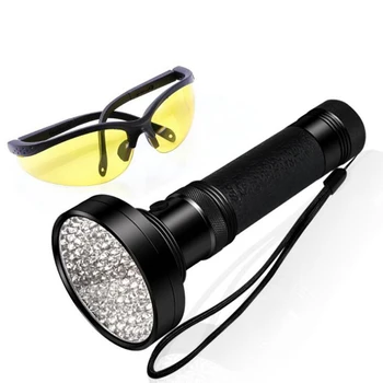 

100 LED Led Flashlight 395nm Ultra Violet Torch Lamp Blacklight Detector AA Battery Powered with Glasses Pet Stain Detector