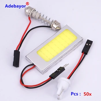 

50X Panel Reading Interior Light Adapter Dome T10 194 W5W Bulb LED Car COB 36 Chip Festoon 12V White with Aluminum Shell