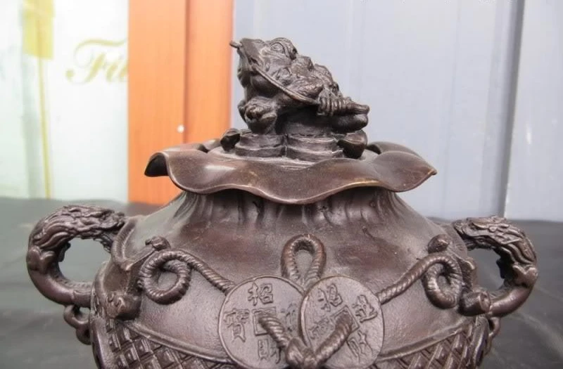 

Chinese Superb Bronze Copper Money toad with Three Boys Incense burner Censer