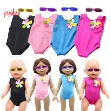 Cute Flower Swimwear Swimsuit Outfit With Sunglasses for 18 American Girl Dolls as fit 43cm Baby