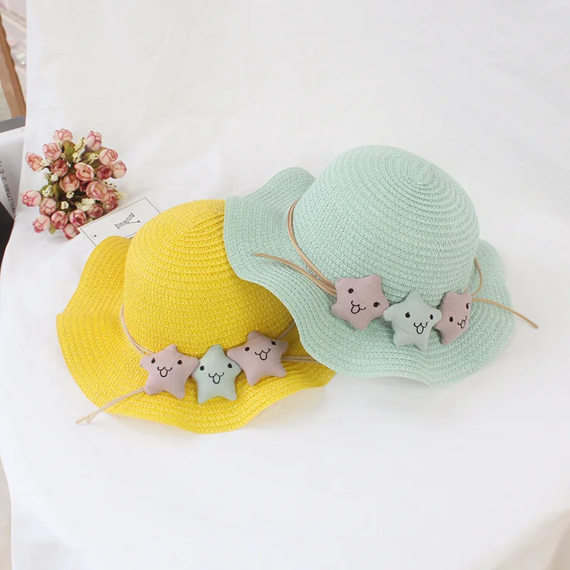 Doitbest три звезды Лето Дети Путешествия кепки простой волнистые большой соломенная шляпа с полями для мальчиков и девочек Пляжные шапки
