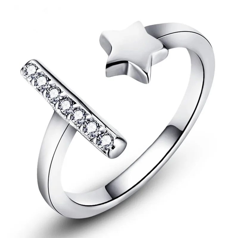 

VOJEFEN Genuine 925 Sterling Silver Open Ring Clear Cubic Zirconia Sterling Silver Star Ring Cute Fashion White CZ Ring 2019
